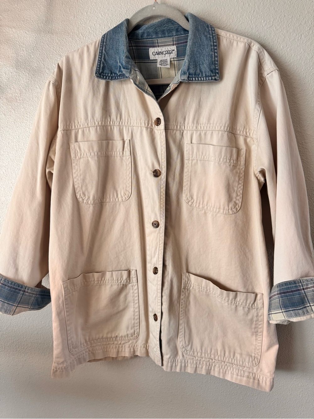 VTG Cabin Creek Utility Jacket with Blue Denim Collar & Plaid Trim
